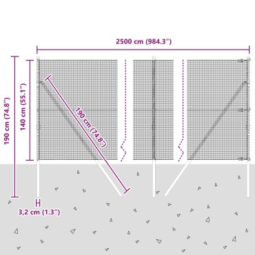 vidaXL Συγκολλητό Πλέγμα με 13 Δοκούς Πράσινο 1.4x25 μ Χάλυβα