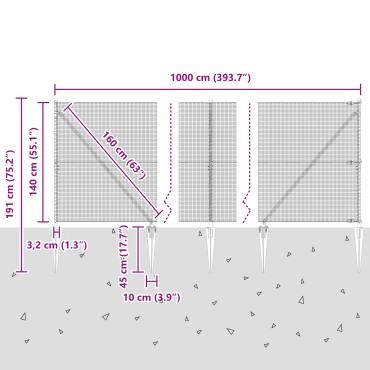vidaXL Γαλβανισμένος φράχτης με 7 σφηνοειδείς πόλους 10x1.4 μ Γαλβανισμένος χάλυβας