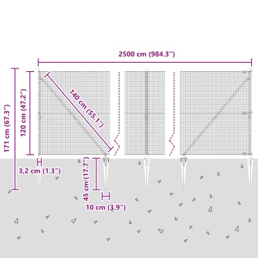 vidaXL Συρμάτινη Περίφραξη με 13 Στελέχη 1.2x25 m Γαλβανισμένο Ατσάλι