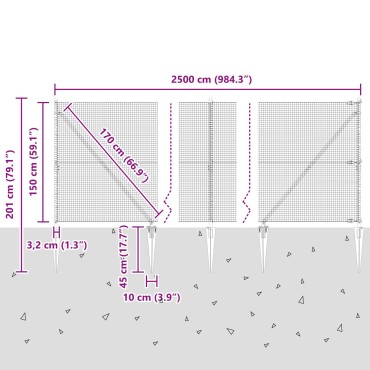 vidaXL Φράχτης με 13 Στηθαία 1.5x25 μ Γαλβανισμένο Ατσάλι