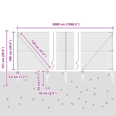 vidaXL Συρματόπλεγμα με 13 Στήλες Σπείρου 1x50 μ Γαλβανισμένος Ατσάλι