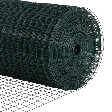 vidaXL Σετ Πόδι Φράχτη Σετ των 2 Πράσινο Μέταλλο με PVC 10x1 μ