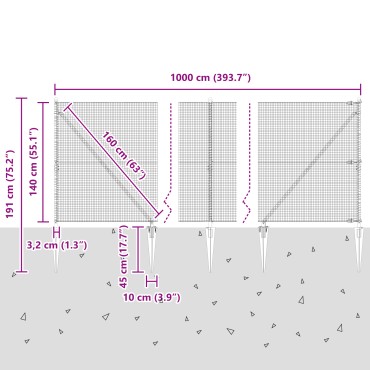 vidaXL Συρματόπλεγμα με 7 Στήριγμα Σπιλών Πράσινο 1,4x10 m Ατσάλι