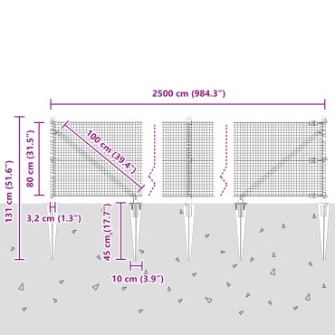 vidaXL Συρματόπλεγμα με 13 Πράσινους Στήλους 0.8x25 μ Μέταλλο