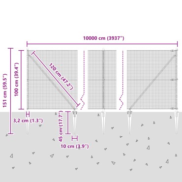 vidaXL Συρματόπλεγμα με 13 Στυλώματα Πράσινο 1x100 μ Μέταλλο