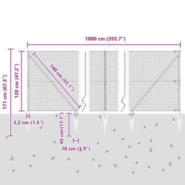 vidaXL Φράχτης Σιδεροσύρματος με 7 Σπίκερς Γκρι 1.2x10 μ Steel