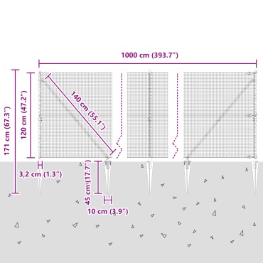 vidaXL Συρμάτινος Φράχτης με 7 Σταθερές Αγκυρώσεις Γκρι 1.2x10 μ Χάλυβα