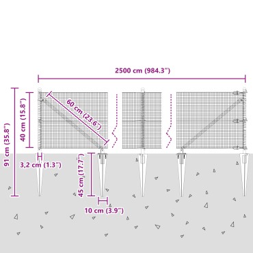 vidaXL Συρμάτινη Περίφραξη με 13 Σπικ Γκρι 0.4x25 μ Σίδηρος