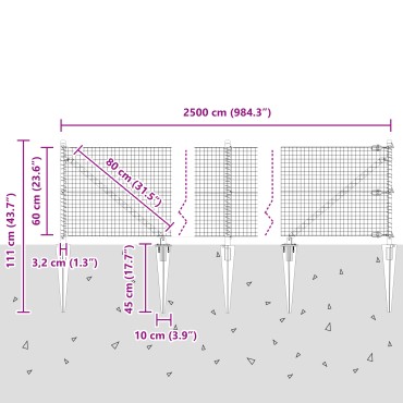 vidaXL Φράχτης Σύρμα με 13 Σημάδια Γκρι 0.6x25 μ Ατσάλι
