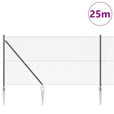 vidaXL Ενωμένος Φράκτης με 13 Σφήνες Γκρι 1.4x25 μ Χάλυβα