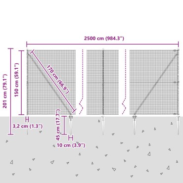 vidaXL Συρματόπλεγμα με ακίδες 25x1,5 m Χάλυβας με επικάλυψη PVC
