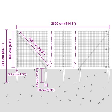 vidaXL Συρματοπλέγμα Φράχτη με 13 Στήλες Γκρι 1.6x25 m Ατσάλι