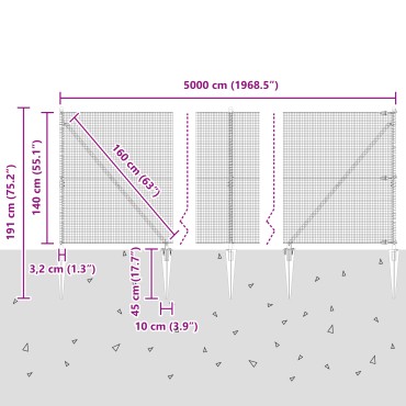 vidaXL Welded Wire Fence με 13 ακίδες Γκρι 1.4x50 m Ατσάλι