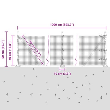 vidaXL Συρματόπλεγμα με Σκυρόδεμα 10x0,4 m PVC-Επικαλυμμένο Ατσάλι