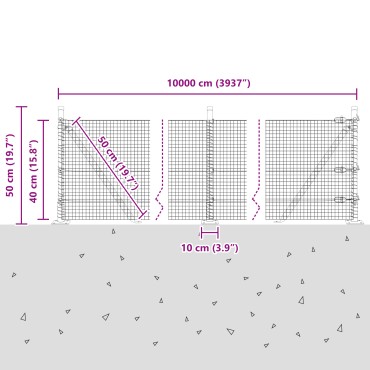 vidaXL Συρματόπλεγμα με 13 φλαντζωτές βάσεις Πράσινο 0.4x100 μ Steel