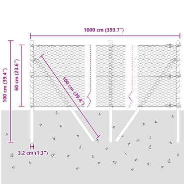 Φράχτης Hexagon vidaXL Πράσινος 0.6x10 μ Ατσάλι, Στηλοί Φράχτη vidaXL 7 τμχ Πράσινοι 32 χλστ. 100cm Γαλβανισμένο Ατσάλι