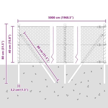 Περίφραξη Hexagon vidaXL Πράσινο 0.4x50 m Ατσάλι, Στυλοί περίφραξης vidaXL 13 τεμ Πράσινοι 32 mm 80cm Γαλβανισμένο Ατσάλι