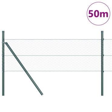 Περίφραξη Hexagon vidaXL Πράσινο 0.4x50 m Ατσάλι, Στυλοί περίφραξης vidaXL 13 τεμ Πράσινοι 32 mm 80cm Γαλβανισμένο Ατσάλι