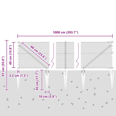 vidaXL Εξαγωνική Περίφραξη Γκρι 0.4x10 μ Ατσάλι