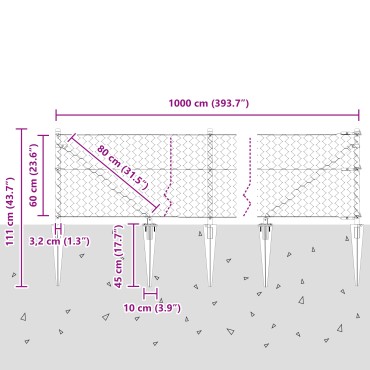 vidaXL Εξαγωνικός Φράκτης Γκρι 0.6x10 m Ατσάλι