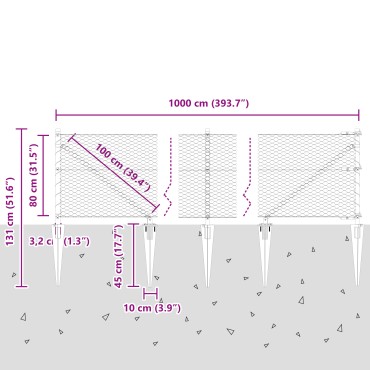 vidaXL Φράκτης Εξάγωνος Γκρι 0.8x10 μ Ατσάλι