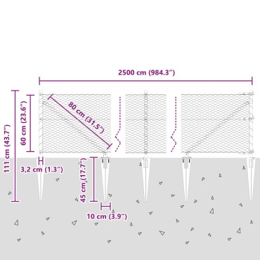 vidaXL Γκρι Πολυγωνικός Φράκτης 0.6x25 μ Χάλυβας