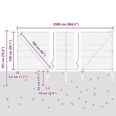 vidaXL Hexagon Fence Grey 1.4x25 m Ατσάλι