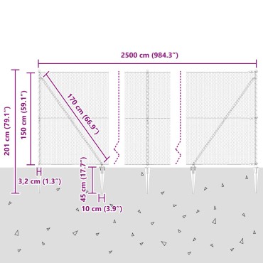 vidaXL Σετ Φράχτη Σετ των 2 Γκρι Ατσάλι 25x1.5 μ Πτυσσόμενο