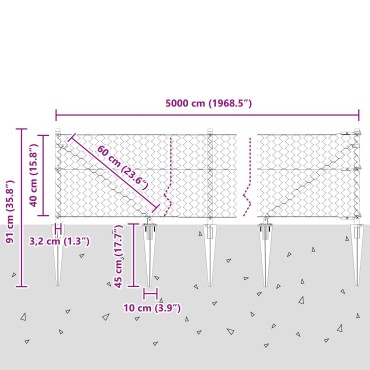 vidaXL Hexagon Fence Γκρι 0.4x50 μ Ατσάλι