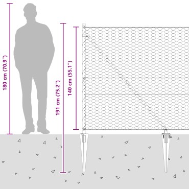 Φράχτης Hexagon vidaXL Γκρι 1.4x50 μ Χάλυβας, Στυλιζαρισμένες Στήλες vidaXL με Ακίδες 13 τμχ 32 μμ 160cm Γαλβανισμένος Χάλυβας