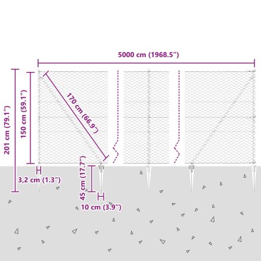 vidaXL Εξάγωνος Φράχτης Γκρι 1.5x50 μ Μέταλλο