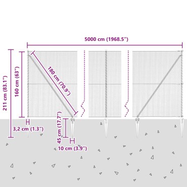 vidaXL Εξάγωνος Φράχτης Γκρι 1.6x50 μ Ατσάλι