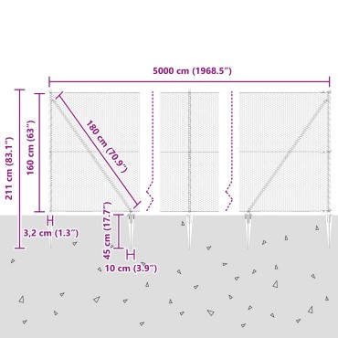 vidaXL Εξάγωνος Φράχτης Γκρι 1.6x50 μ Ατσάλι