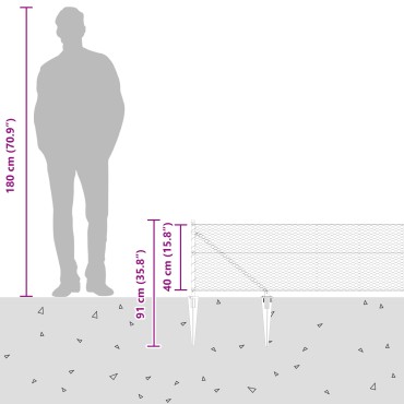 Φράκτης Εξαγώνου vidaXL Γκρι 0.4x100 μ Ατσάλι, Στηλοί Φράκτη vidaXL με Άγκυρα 13 τεμ 32 χλστ 60cm Γαλβανισμένο Ατσάλι