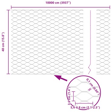 vidaXL Φράχτης Εξαγωνικός Γκρι 0.4x100 μ Μέταλλο