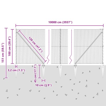 vidaXL Εξάγωνος Φράχτης Γκρι 1x100 μ Μέταλλο