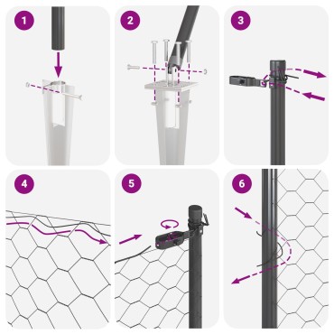 Φράχτης Hexagon vidaXL Γκρι 1x100 μ Χάλυβα, Στηρίγματα φράχτη vidaXL με άγκιστρο 13 τεμάχια 32 χλστ 120cm Γαλβανισμένος Χάλυβας