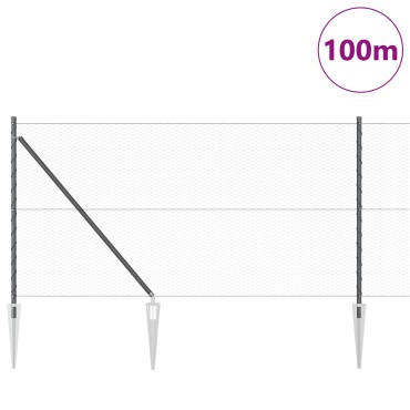 Φράχτης Hexagon vidaXL Γκρι 1x100 μ Χάλυβα, Στηρίγματα φράχτη vidaXL με άγκιστρο 13 τεμάχια 32 χλστ 120cm Γαλβανισμένος Χάλυβας