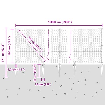 vidaXL Hexagon Φράκτης Γκρι 1.2x100 μ Χάλυβας