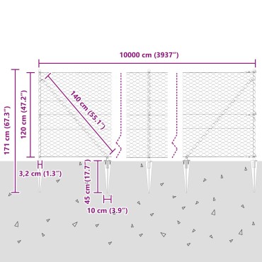 vidaXL Φράκτης Εξάγωνος Γκρι 1.2x100 m Χάλυβας