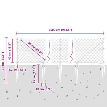 vidaXL Εξάγωνος Φράχτης 0.4x25 m Γαλβανισμένο Ατσάλι