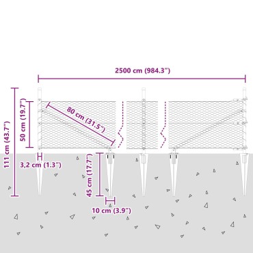 vidaXL σετ Φencing Σετ 2 Γαλβανισμένος χάλυβας 25x0,5 μ Ανθεκτικό
