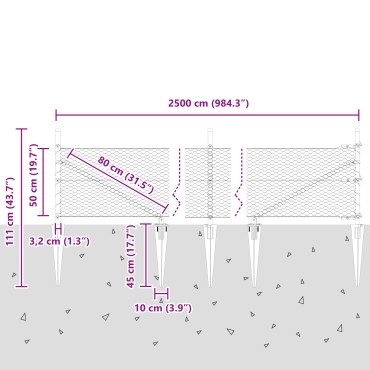 vidaXL σετ Φencing Σετ 2 Γαλβανισμένος χάλυβας 25x0,5 μ Ανθεκτικό