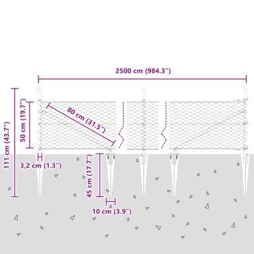 vidaXL Εξαγωνικός Φράκτης με 13 Σφήνες 0.5x25 μ. Γαλβανισμένο Ατσάλι