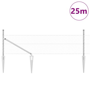 vidaXL Εξαγωνικός Φράκτης με 13 Σφήνες 0.5x25 μ. Γαλβανισμένο Ατσάλι