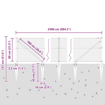 vidaXL Εξάγωνος Φράχτης 0,8x25 μ Γαλβανισμένος Χάλυβας