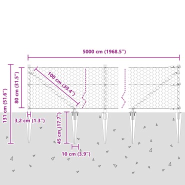 vidaXL Εξάγωνη Περίφραξη 0.8x50 μ Γαλβανισμένος Χάλυβας