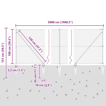 Φράκτης Hexagon 1x50 μ γαλβανισμένος χάλυβας, Στήλες Φράκτη vidaXL με άγκιστρο 13 τεμάχια 32 χιλιοστά 120cm γαλβανισμένος χάλυβας