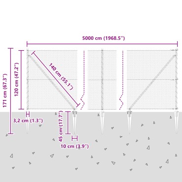 vidaXL Χάλκινος Φράχτης 1.2x50 μ Γαλβανισμένος Χάλυβας