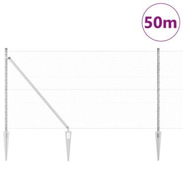 Φράχτης Hexagon vidaXL 1.4x50 μ Γαλβανισμένο Ατσάλι, Στήλοι φράχτη vidaXL με αιχμή 13 τεμαχίων 32 μ 160cm Γαλβανισμένο Ατσάλι